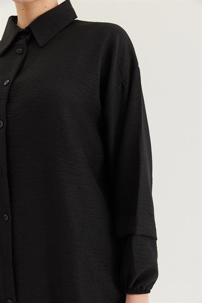 Gömlek Pantolon Bürümcük Kumaş Takım Siyah