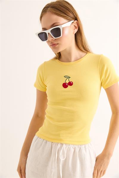 Bisiklet Yaka Kaşkorse Bluz Sarı