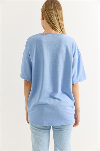 Oversize İki İplik Tshirt Mavi