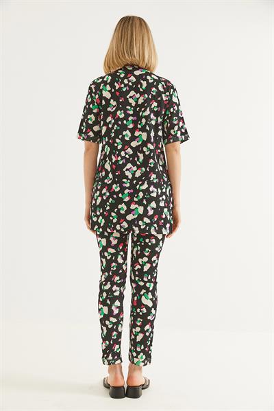 Desenli Kısa Kol İkili Takım Siyah 