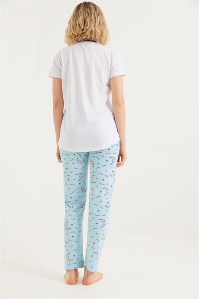 Baskılı Kısa Kol Pijama Takım Beyaz