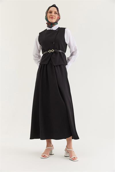 Kemer Detaylı Etekli İkili Takım Siyah