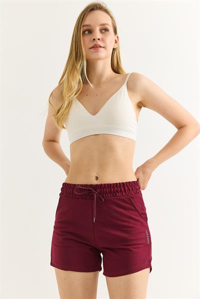 Oysho Baskılı Beli Lastikli Şort Bordo