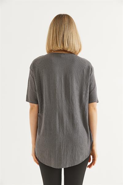 Bisiklet Yaka  Kısa Kol Basic Tshirt Gri