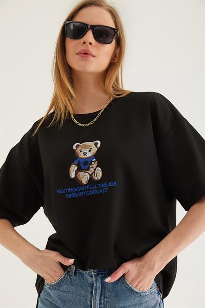 Baskılı Oversize Tshirt Siyah