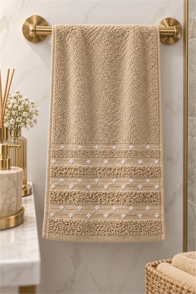 Dikiş Detaylı 85X45 Ölçülü El-Yüz Havlusu Vizon
