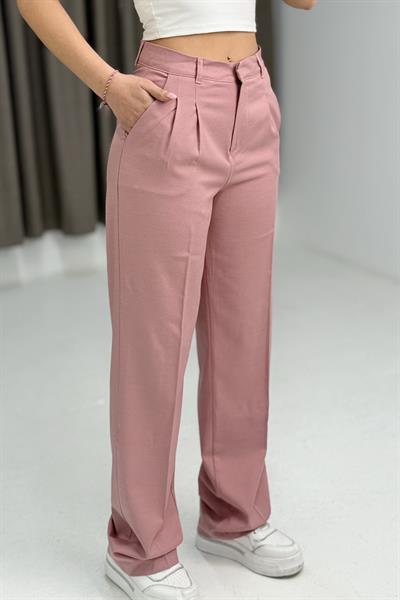 Kadın Rahat Kesim Yüksek Bel Pantolon Pembe