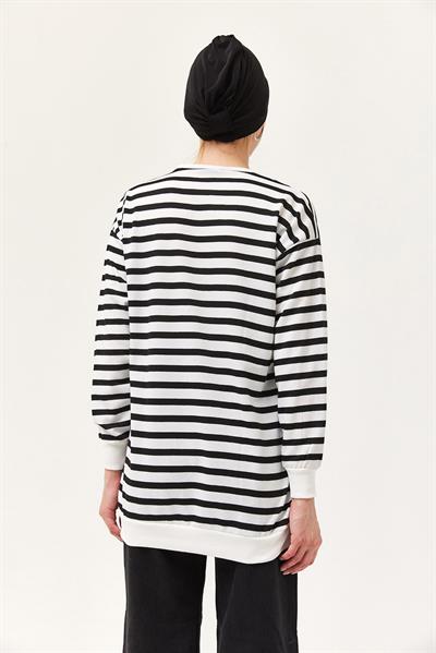 Çizgili Oversize Tunik Siyah