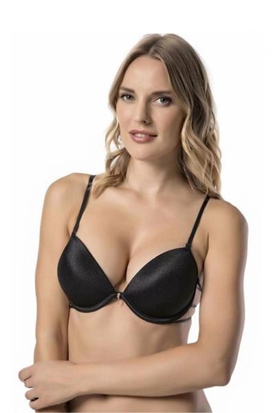 Kadın Desteksiz Push-up Taşlı Biyeli Micro Sütyen  Siyah