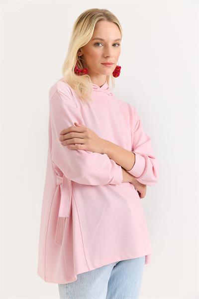 Kadın Yanları Bağlamalı Oversize Modal Tunik Pembe