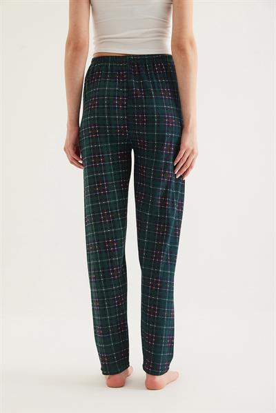  Ekose Desen Kadın Pijama Altı Yeşil