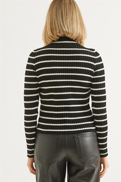 Yarım Balıkçı Yaka  Mevsimlik Triko Kazak Siyah Beyaz