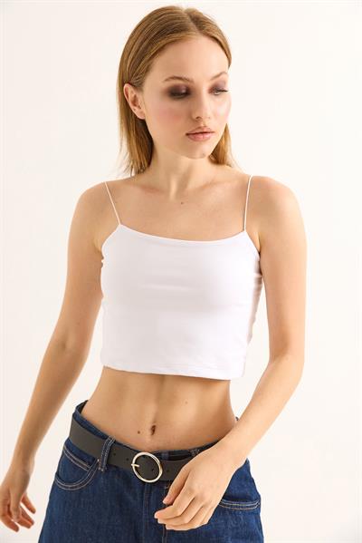 İp Askılı Crop Bluz Beyaz