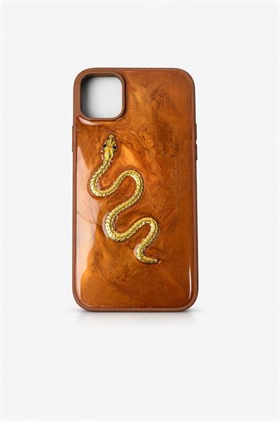 İphone 16 Pro Max Yılan 3D Figür Kabartmalı Kılıf Taba