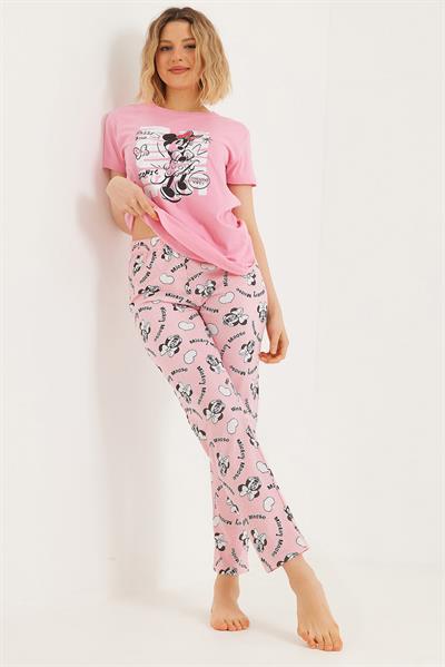 Baskılı Kısa Kol Pijama Takım Pembe