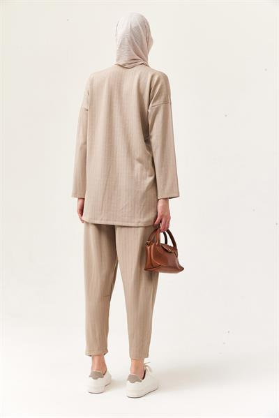 Rahat Kesim Bisiklet Yaka İkili Takım Bej