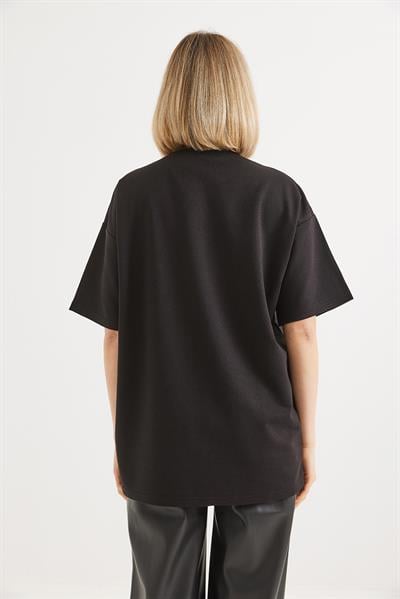 Baskılı Bisiklet Yaka Tshirt Siyah