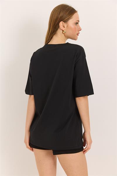 Hasır Cepli Yumuşak Dokulu Fit Tshirt Siyah