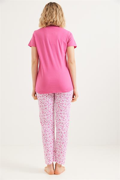 Baskılı Kısa Kol Pijama Takım Pembe