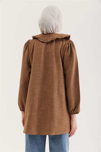 Bebe Yaka Gömlek Tunik Kahverengi