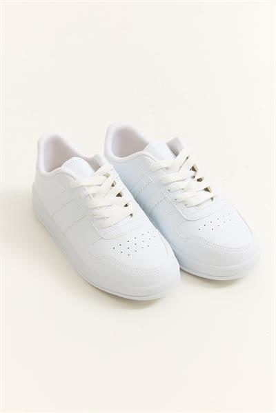 Çift Şerit Bağcıklı Spor Ayakkabı Beyaz