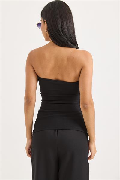 Düğme Detaylı Ottoman Straplez Siyah