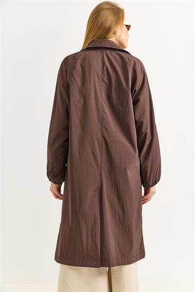 Oversize Hafif Modern Düğmeli Trençkot Kahverengi