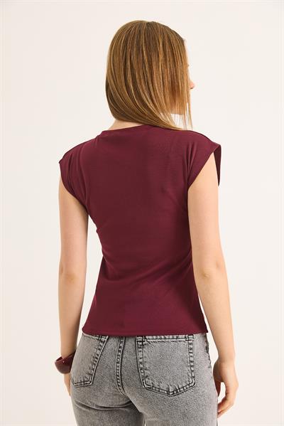 Sıfır Kol Soft Touch Esnek Viskon Bluz Bordo