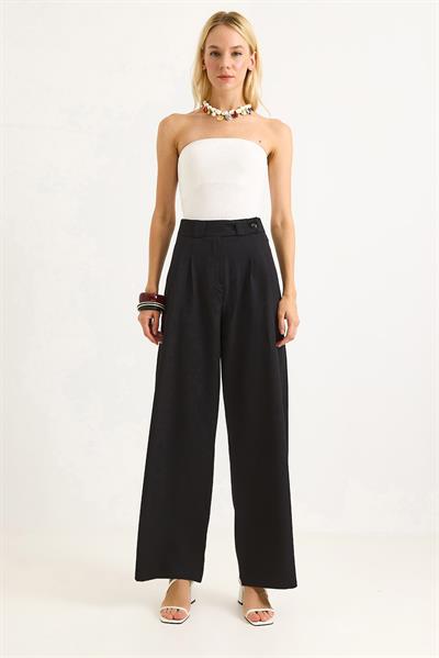 İki Düğmeli Şık Kumaş Geniş Paça  Pantalon  Siyah