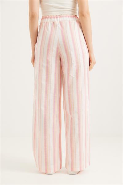 Beli Lastikli Rahat Kesim Keten Pantolon Pembe