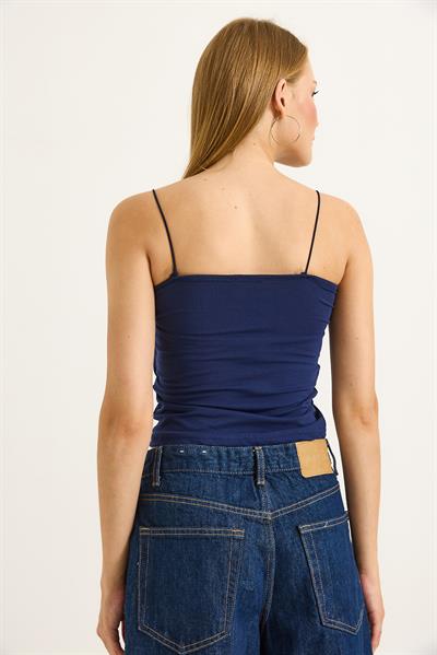 İp Askılı Crop Bluz Lacivert