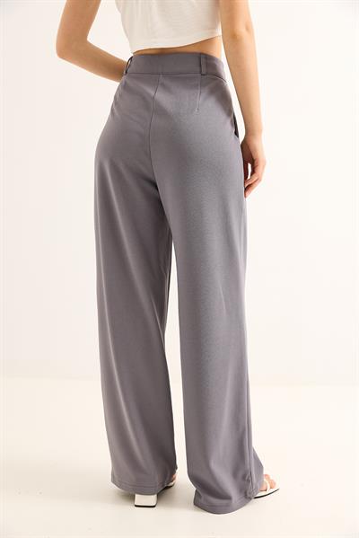 Yüksel Bel Geniş Paça Palazzo Pantolon Füme