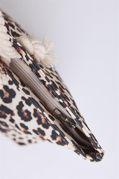 Fermuarlı Halat Askılı Plaj Çantası Leopar