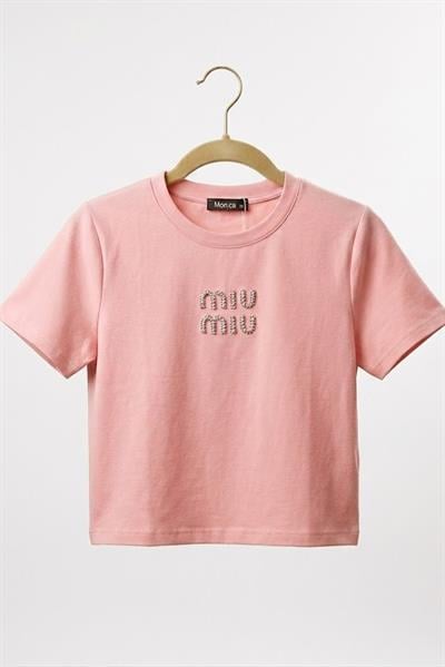 Kadın Bisiklet Yaka Kaşkorse Crop Bluz Pembe