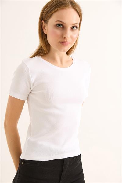 Bisiklet Yaka Kaşkorse Kadın Bluz Beyaz