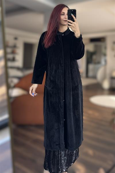 Yumuşak Modern Çıtçıtlı Kaban Siyah