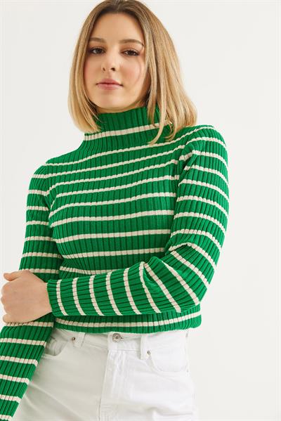 Yarım Balıkçı Yaka  Mevsimlik Triko Kazak Yeşil
