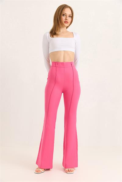 Yüksel Bel Çımalı  İspanyol Paça Pantolon  Pembe