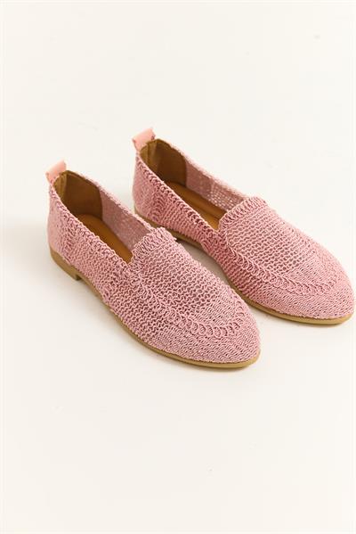 Örgü Tasarım Kadın Babet Ayakkabı Pembe
