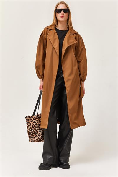 Bel Kuşaklı Oversize Trençkot Kahverengi