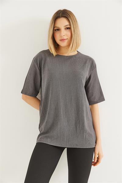 Bisiklet Yaka  Kısa Kol Basic Tshirt Gri