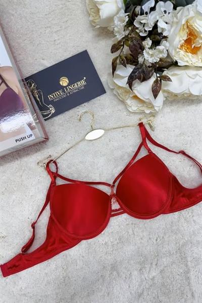 Kadın   Destekli-balenli Micro Kaplı Ipli Push-up Sütyen Kırmızı
