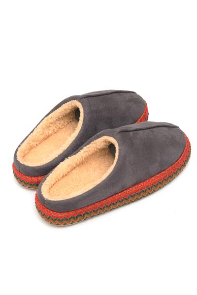 Nakışlı İçi Tüylü Kadın Ev Terliği Füme