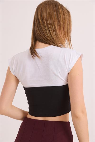 Siyah Beyaz Renk Bloklu Örme Bluz