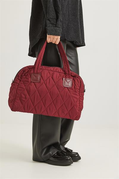 Kapitone Kumaş Cüzdanlı  El Ve Omuz Çantası Bordo