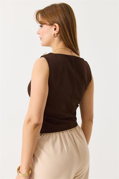 Kadın Toka Detaylı Bluz Kahverengi