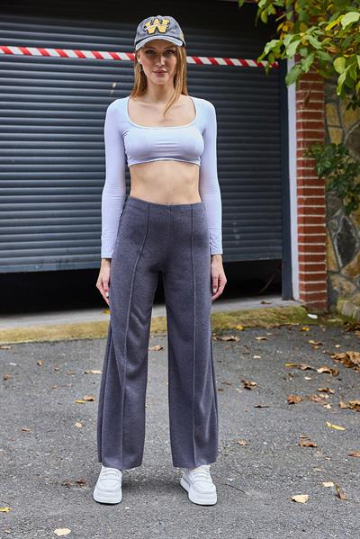 Yüksel Bel Dikiş Detaylı Spor ve Şık Likralı Örme Pantalon GRi