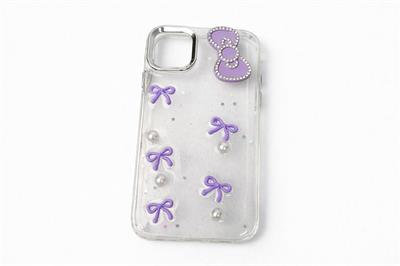 İphone 12 Pro Max Uyumlu Kurdeleli ve İnci Taşlı Kılıf Mor