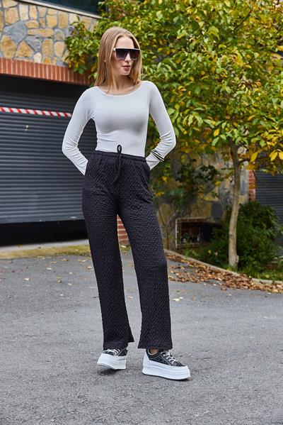 Kadın Bürümcük Salaş Dökümlü Pantalon Siyah