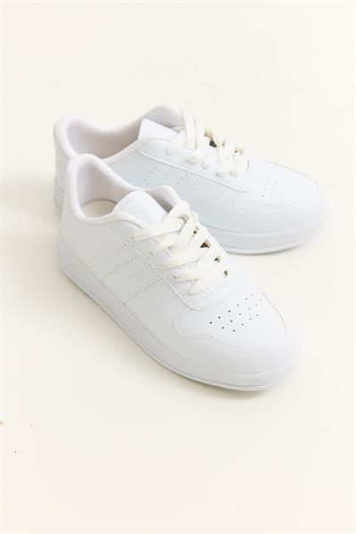 Çift Şerit Bağcıklı Spor Ayakkabı Beyaz